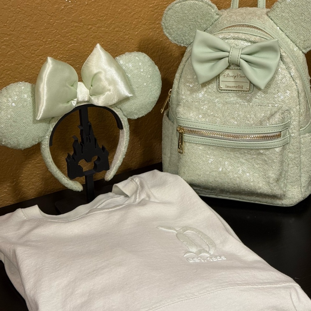 ✨Complete Disney Parks Mint Sequin Loungefly, Ears, Jersey (L) Set!